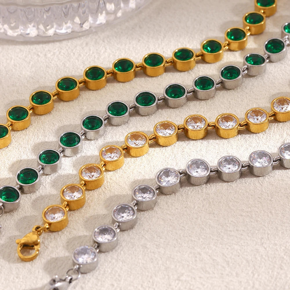 Dreamshow Zircon Jewelry Fashion Bracelets Beaded Gold Plated Jewelry for Women Stainless Steel Bracelet
