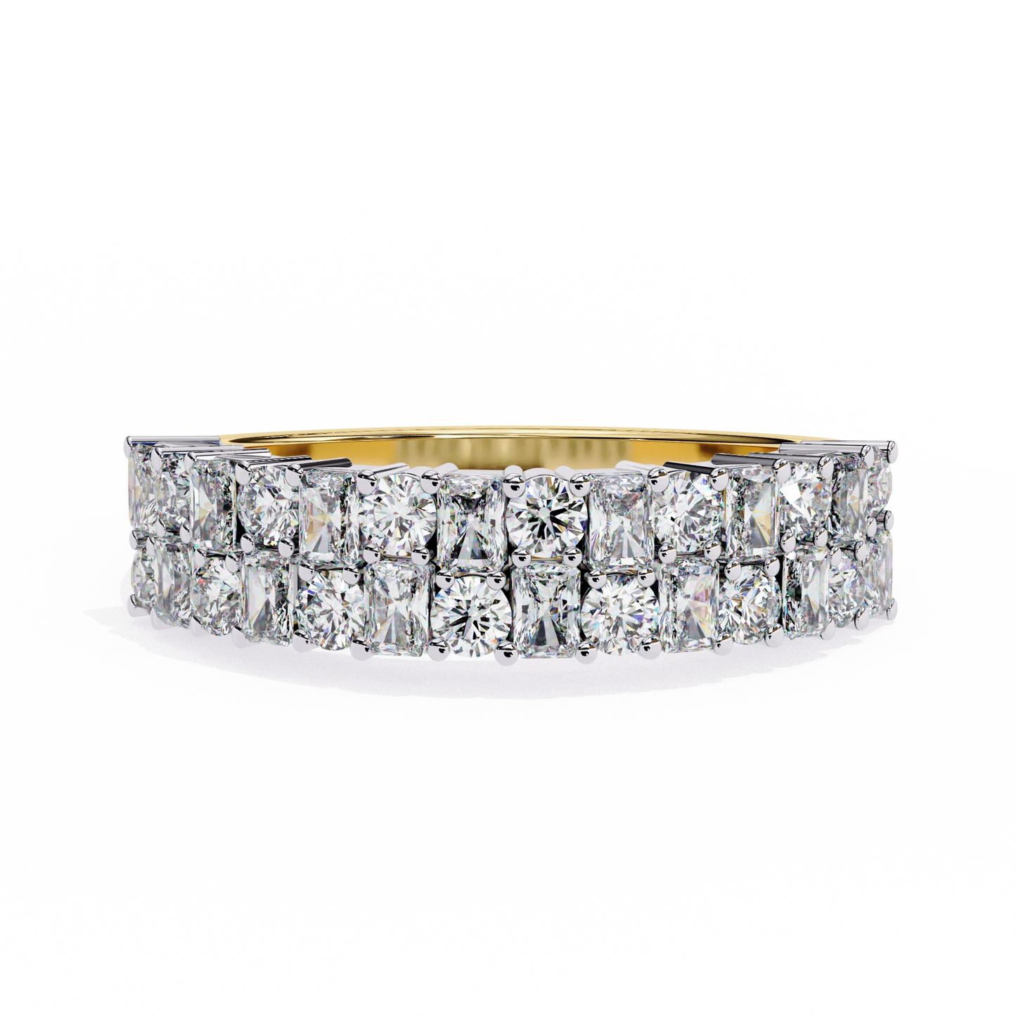 Luxury Lab Grown Double Row Diamond Ring 18K Gold Wedding Band Radiant Cut 1.20 Carat IGI Certified Ethnic Style Rhodium Ring