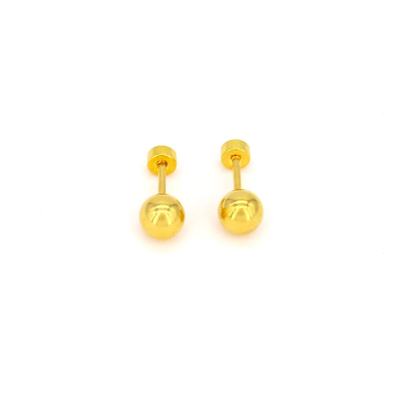 Fashion High Polished Stainless Steel Earring Gold Plated Metal Ball Screwback Earrings Minimalism Earring for Unisex