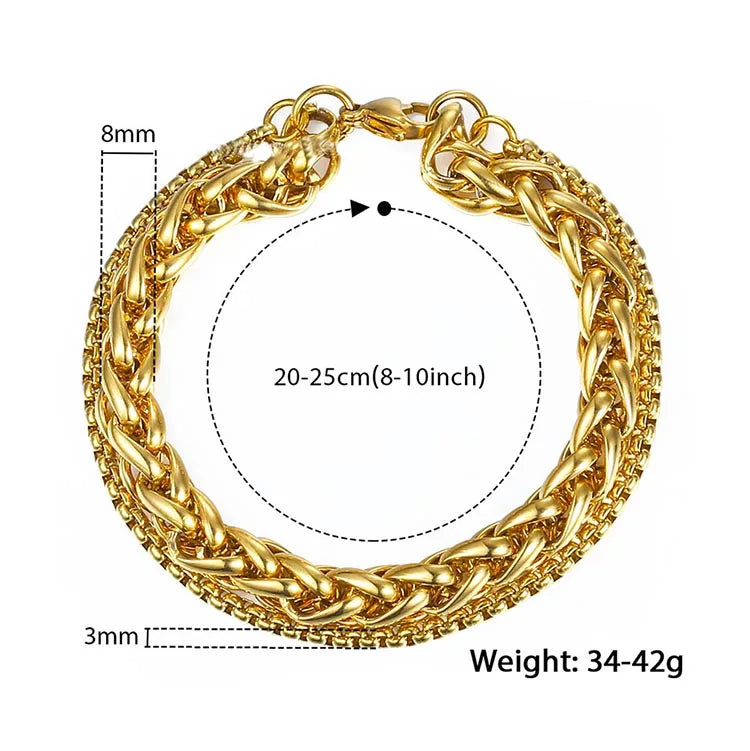 Waterproof Double Layered Chain Bracelet Fashion Stainless Steel Wheat Chain Round Box Chain Layered Bracelet for Men Boys