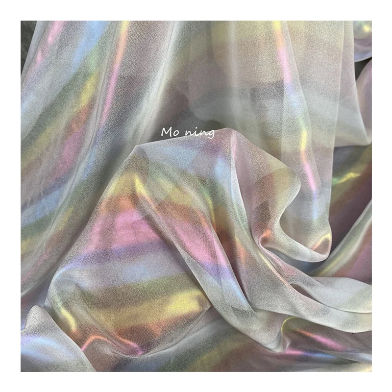 For  Hot Sale Exquisite 100% Polyester Tulle Mesh Fabric Rainbow Colorful Plain Flat Shiny Chiffon Organza for Girl's