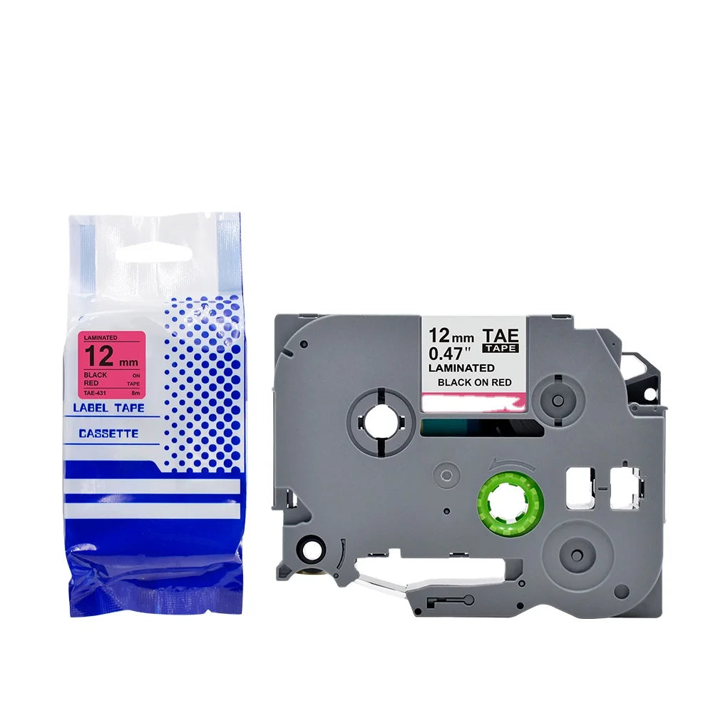 Tatrix Black on Red TZ431 TZe431  TZe-431 12mm  Compatible Laminated Label Tape Cartridge for Brother P Touch PT-2030