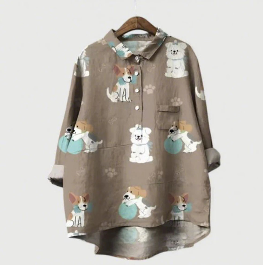 2025 Summer Elegant Office Ladies' New Loose Casual Printed Turnover Collar Long-sleeve Women's Blouse