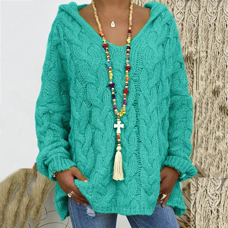 2025 Autumn/Winter New Arrival Women's Solid Color Cable-Knit Hoodie Sweater Women's Hoodies and Sweaters