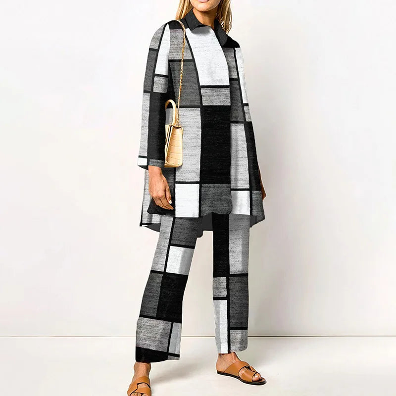 2025 Spring - Autumn Long - Sleeve Women's Shirt Sets Individual Trendy Brand with 3D Digital Printing Casual Women's Wear