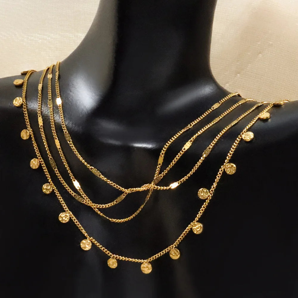 Stainless Steel Gold Plated Geometric Round Disc Charm Compact Necklace Clavicle Chain Fashion Pendant Necklaces