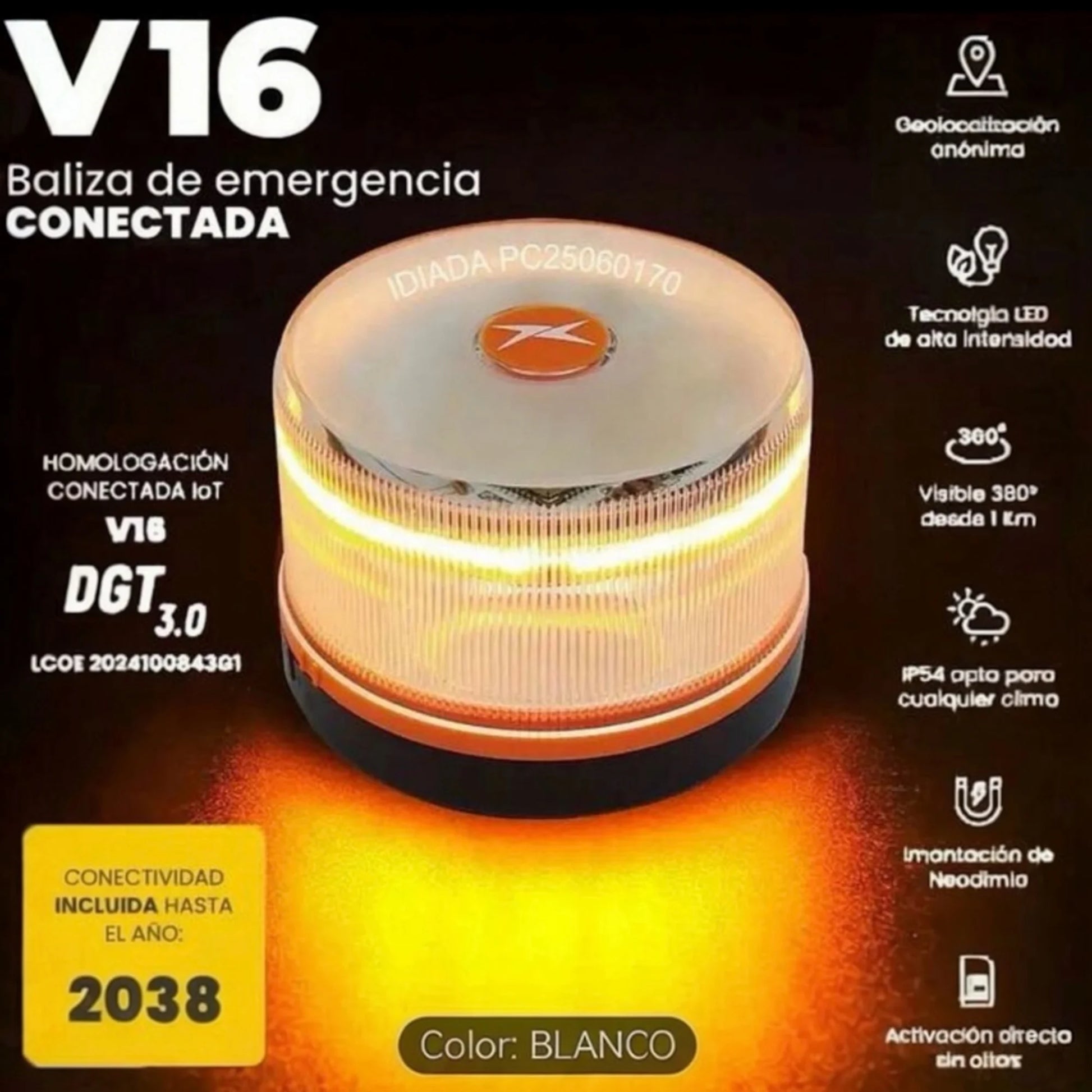2026 Ultima version Luz Emergencia Coche Homologado DGT, con SIM y Datos Pagados hasta 2038, Baliza v16 Homologada dgt…