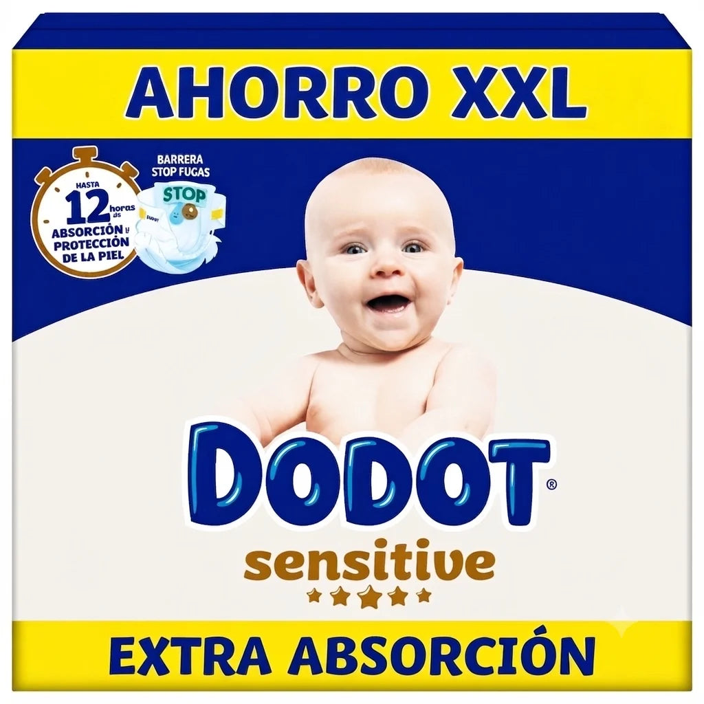 Dodot Sensitive Extra Pañal Bebé, Tallas 3+,4+,5+,6+ Pack mensual
