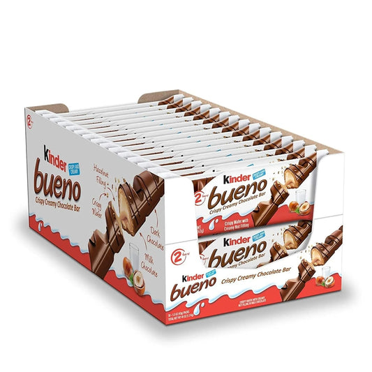 Kinder Bueno Chocolate con leche y crema de avellanas1caja de 30*43g,total 60 barras de chocolate Kinder Bueno White ,C…