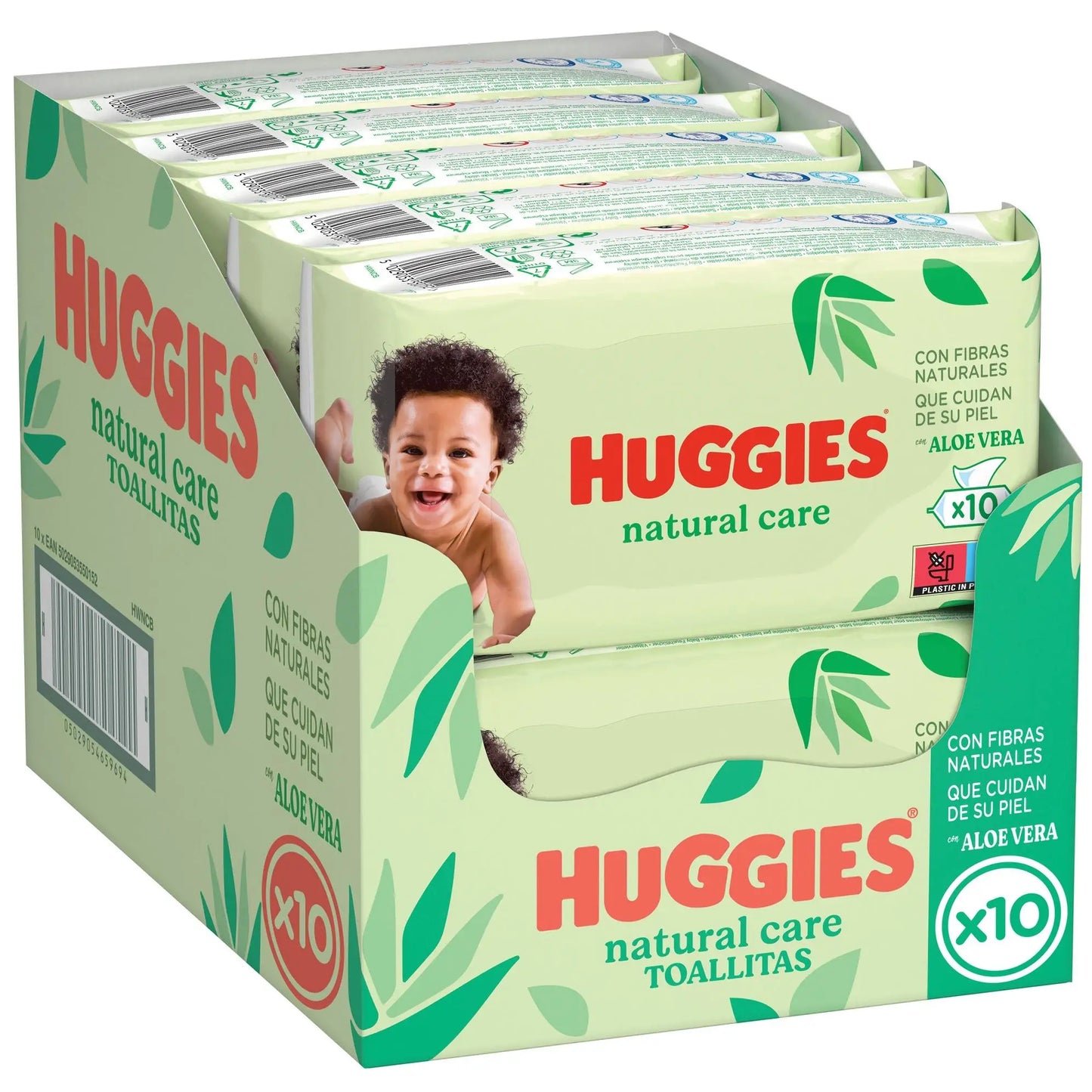 Huggies Natural Care Toallitas 99% Agua y con Aloe Vera, 560 Toallitas (10 packs de 56 Toallitas). Suaves Fibras Natura…