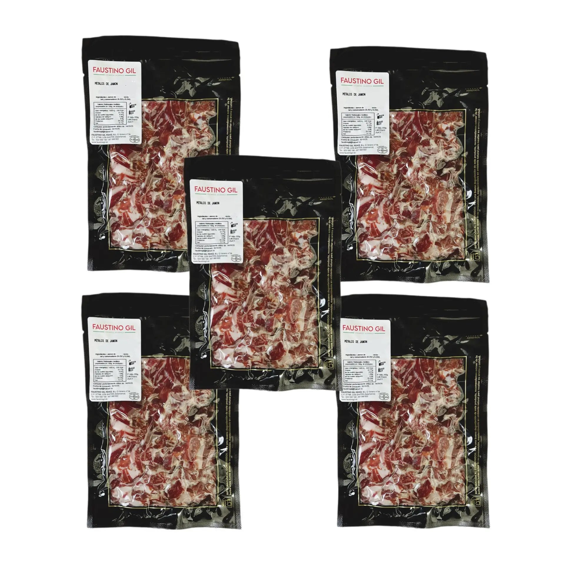 Virutas de Jamón Ibérico cebo 1Kg - 5 unidades de 200g - Lonchas de jamón - Ibéricos Faustino Gil -