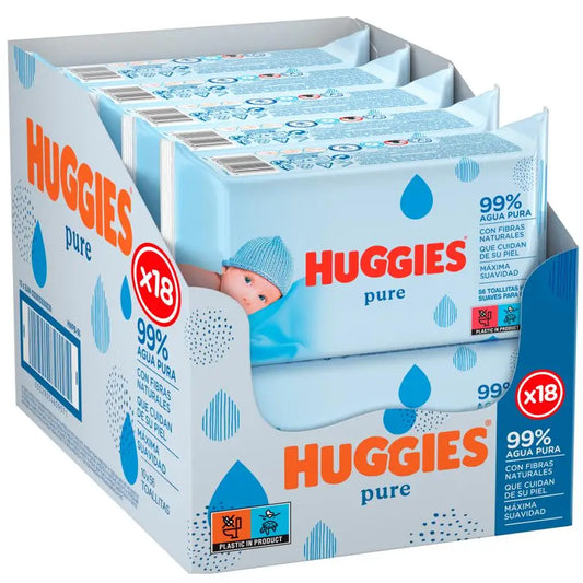 Huggies Pure Toallitas con 99% Agua Pura, 1008 Toallitas (18 packs de 56 Toallitas). Sin Aditivos ni Fragancias, Suaves…