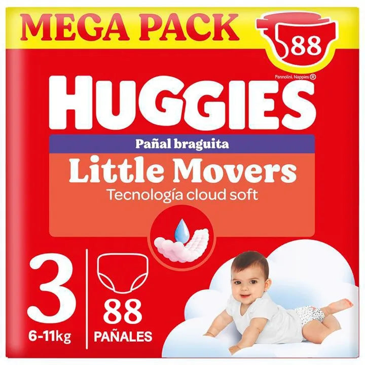 Huggies Little Movers Pants para Bebé, Tallas 3,4,5 y 6. Doble barrera Antifuga, Tecnología Quick dry, Indicador de hum…