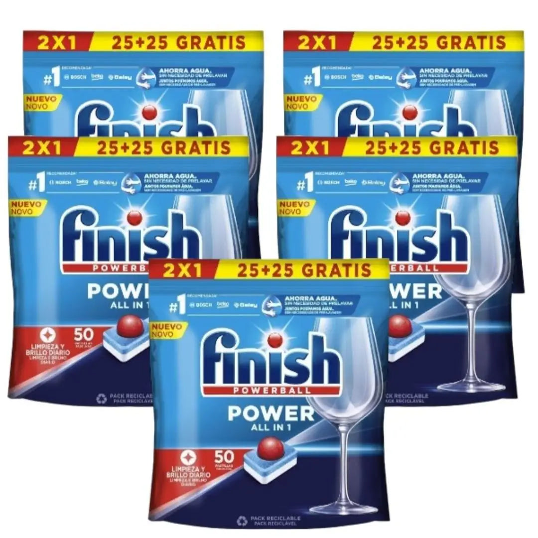 Finish Power All in 1 - Pack de 5 Paquetes De 25+25 (250) Pastillas o Pack De 2 Paquetes De 25+25 (100) Pastillas para…