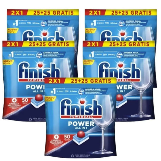Finish Power All in 1 - Pack de 5 Paquetes De 25+25 (250) Pastillas o Pack De 2 Paquetes De 25+25 (100) Pastillas para…