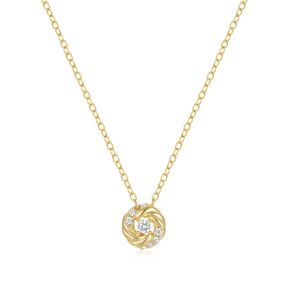 Fashion Jewelry 925 Sterling Silver Round Circular Circle White Diamond Zircon Gold Plated Necklaces for Woman