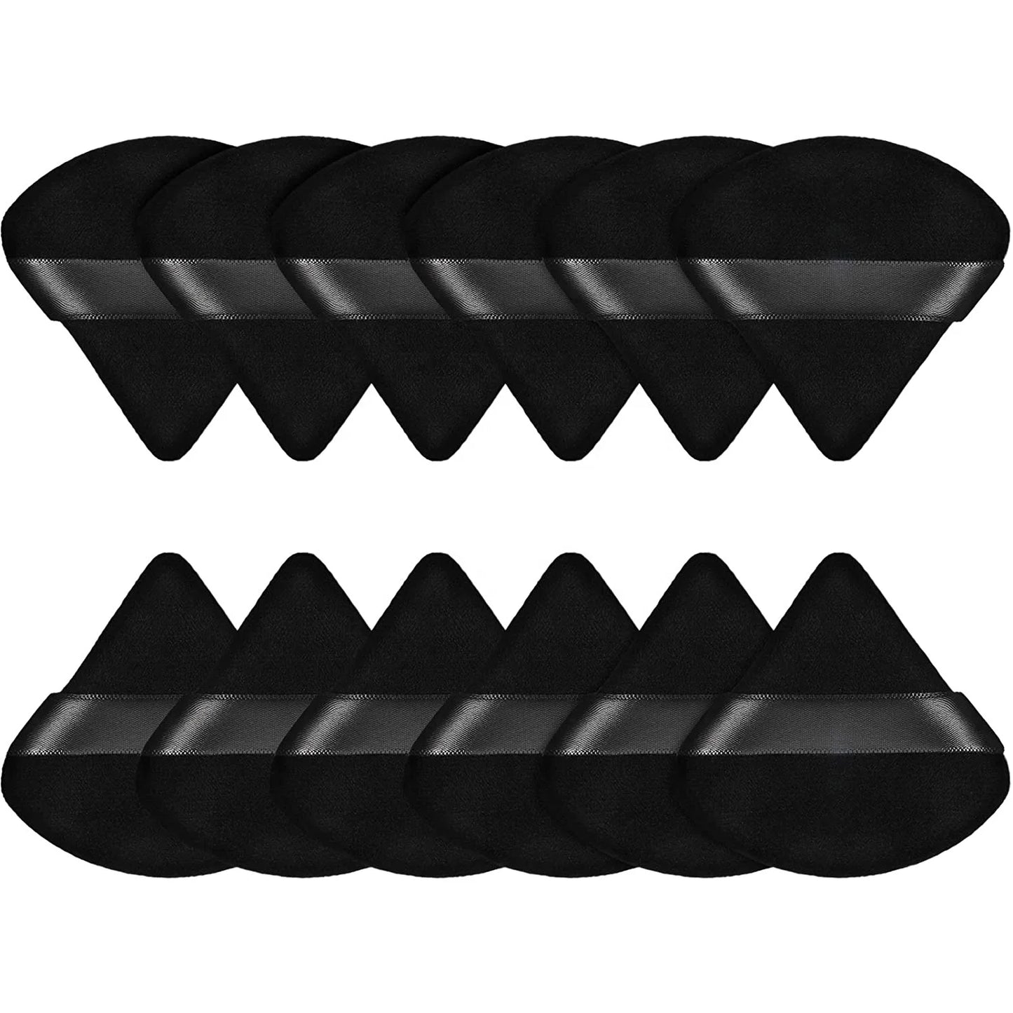 Custom Logo 12-Piece Black Velvet Makeup Puff Soft Cotton Triangle for Powder Application