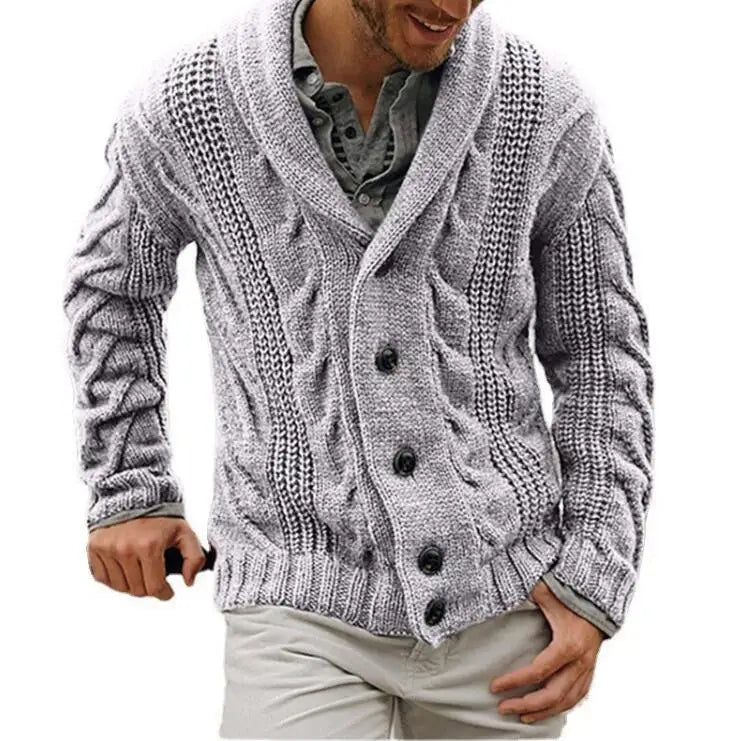 Autumn Winter Fashion Casual Mens Soild Jacquard Knitting Sweater Coats Button-down Turn-down Collar Tops Cardigan Men Jacket
