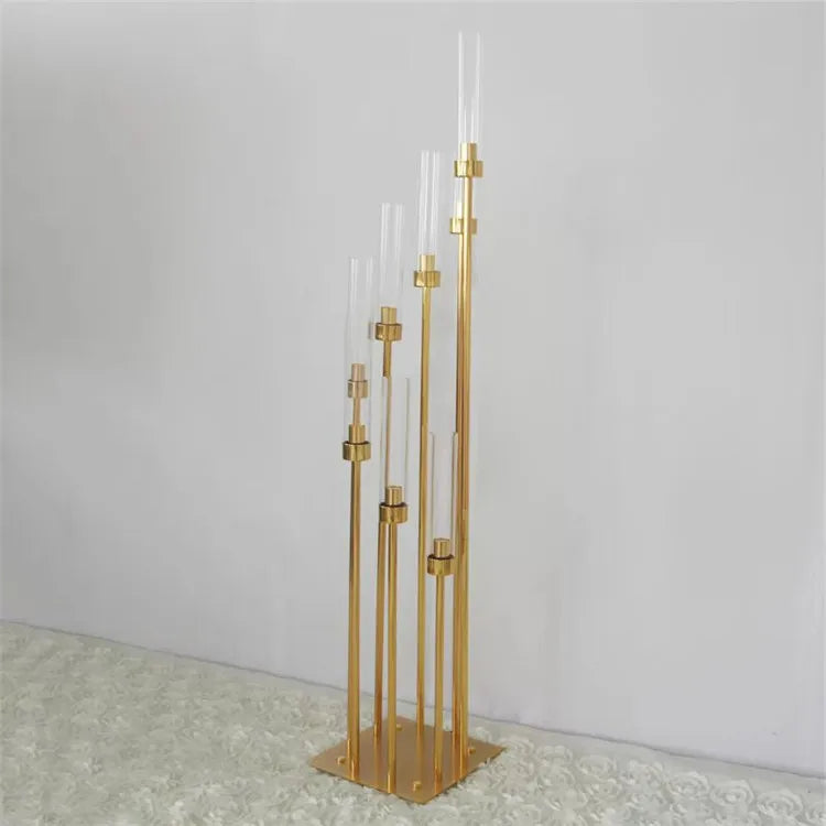 Wholesale Luxury Metal Gold Taper Candle Holder 8 Arms Tall Candelabra Candlesticks for Wedding Hotel Table Centerpiece