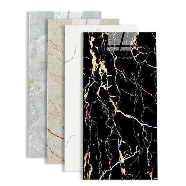 Modern Marble Pattern Back Aluminium 60*30 cm PVC & IXPE Foam Waterproof Self-Adhesive Wall Tiles for Kitchen and Bathroom Us