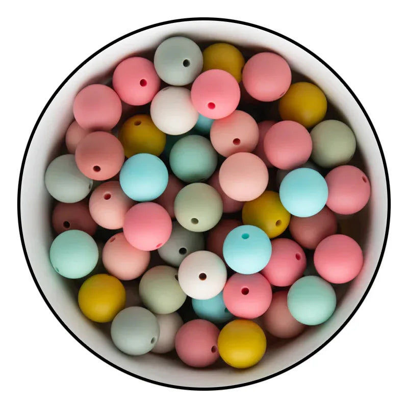 Custom 99 Colors BPA Free Teething Teether Loose Bead Food Grade Round Chew 9mm 12mm 15mm 19mm Soft Silicone Beads