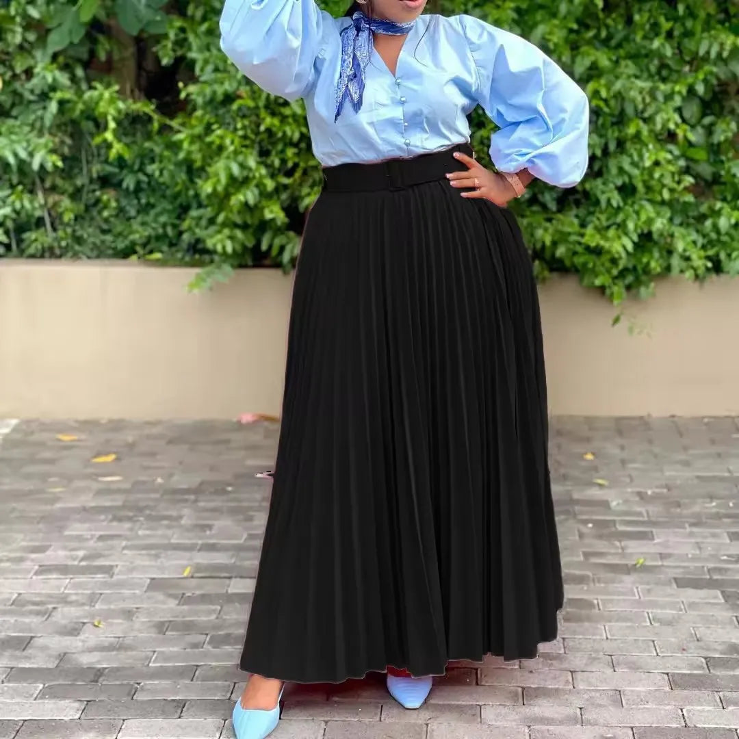 Women's Clothing Paired With Waistband Skirts Personalized and Elegant Pleated Large Skirt Hem Skirt  S-3XL