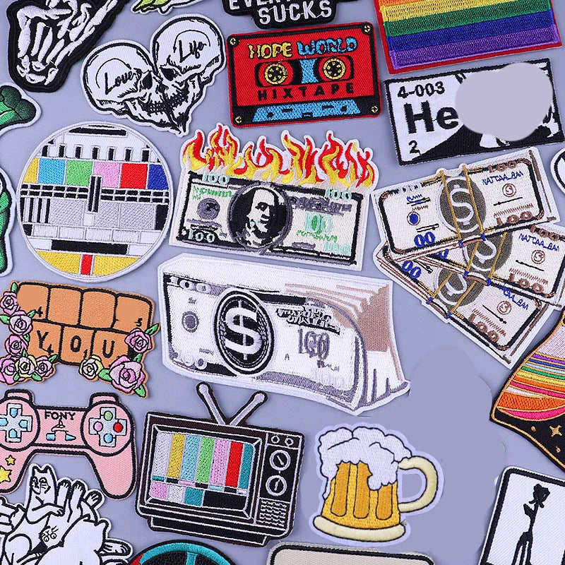 Factory Personality Custom Iron on Patches Embroidered Badge Applique Sewing Money Embroidery Patch for Clothing