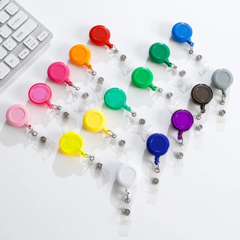 Custom LOGO Round Epoxy Badge Reel ID Holder Retractable Badge Reels Plastic Reel Badge Lanyard Accessories
