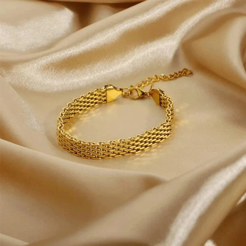 Gold Plated Stainless Steel Watch Belt Stacking Bracelet for Women Occident Metal Texture New Design Bracelet Jewelry Gifts