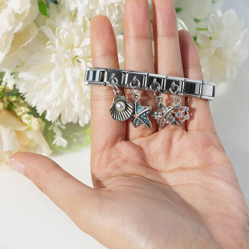 Hapiship Top New 9mm Width Original Daisy Mom Star Heart Rhinestone Italian Charm Fit Bracelet Bangle Jewelry Making DJ072