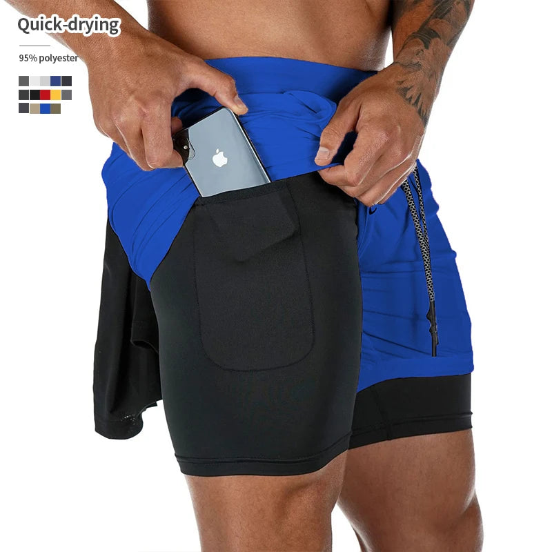 Quick Dry Mesh 95% Polyester OEM Custom Logo Sport Drawstring Double Layer 2 in 1 Short Gym Man