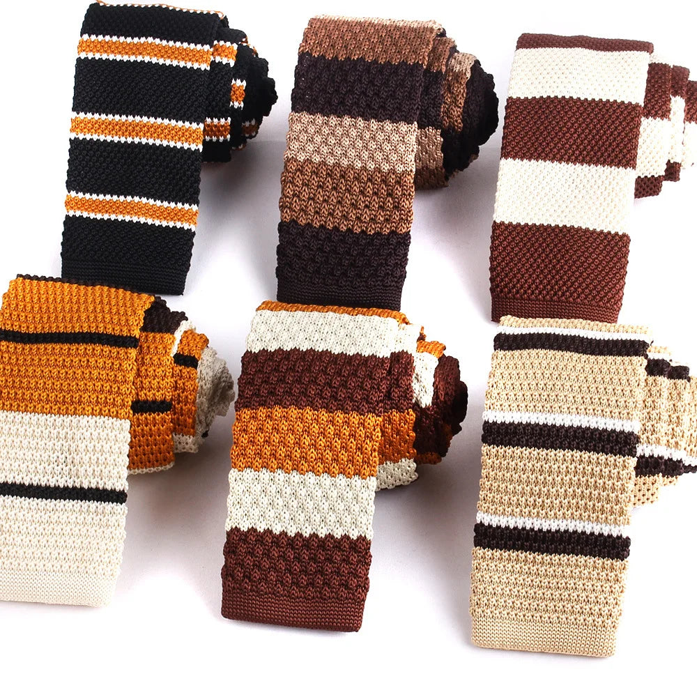 Shengzhou Knit Ties Men Striped Brown Knitted Tie Silk Polyester Knitted Necktie for Men