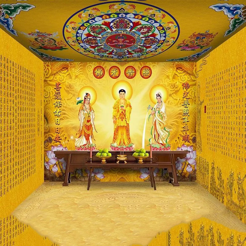 Wall covering Western Three Saints wallpaper Chinese style Golden Temple Vajra Sutra Heart Sutra Buddhist Hall House Wall Mur