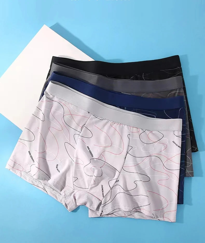 Milk Silk Men's Knitted Boxer Shorts Breathable Quick Dry Eco-Friendly Mid-Rise Printed