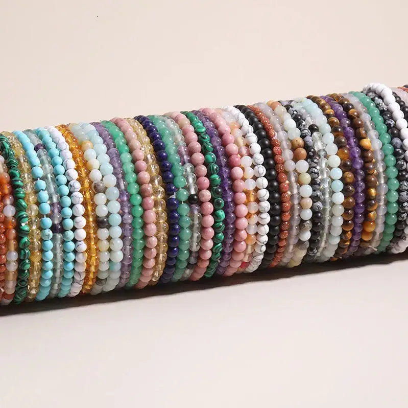 Hot Selling Fashion Elastic Bracelet 4mm Circular Natural Crystal Agate Turquoise Powder Zebra Bracelet Fashion Diamond Pearl