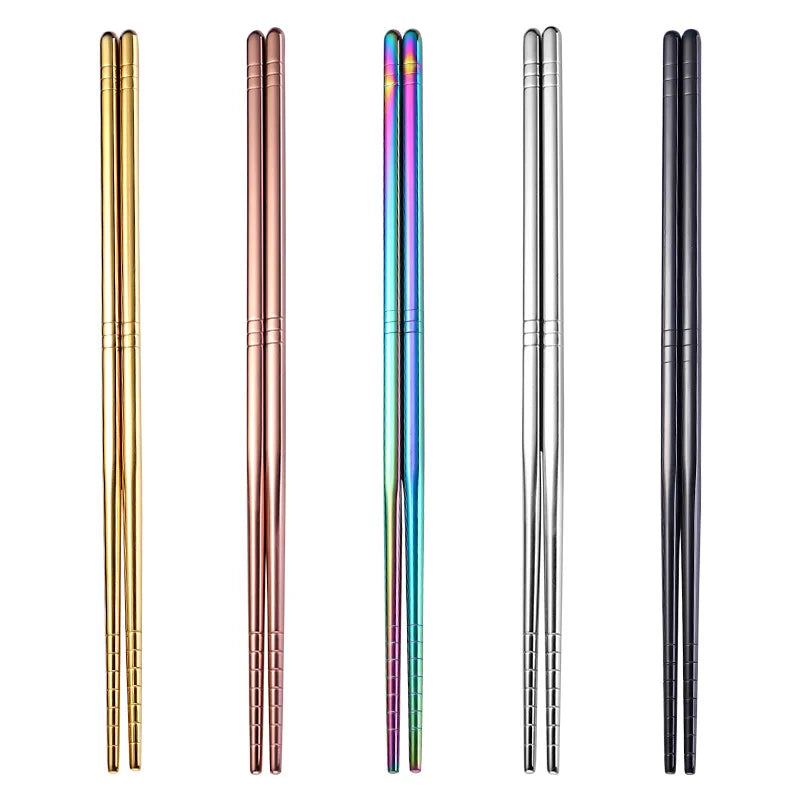 Colorful Korean Style Sushi Titanium Chopsticks 304 Stainless Steel Flatware Durable Metal Utensils