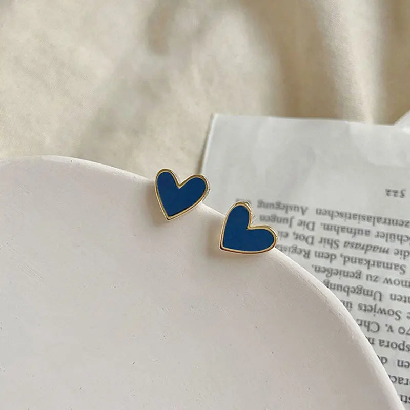 Fashion Incs S925 Pure Sterling Silver Gold Plated Enamel Trendy Blue Peach Heart Stud Earrings for Wedding Party