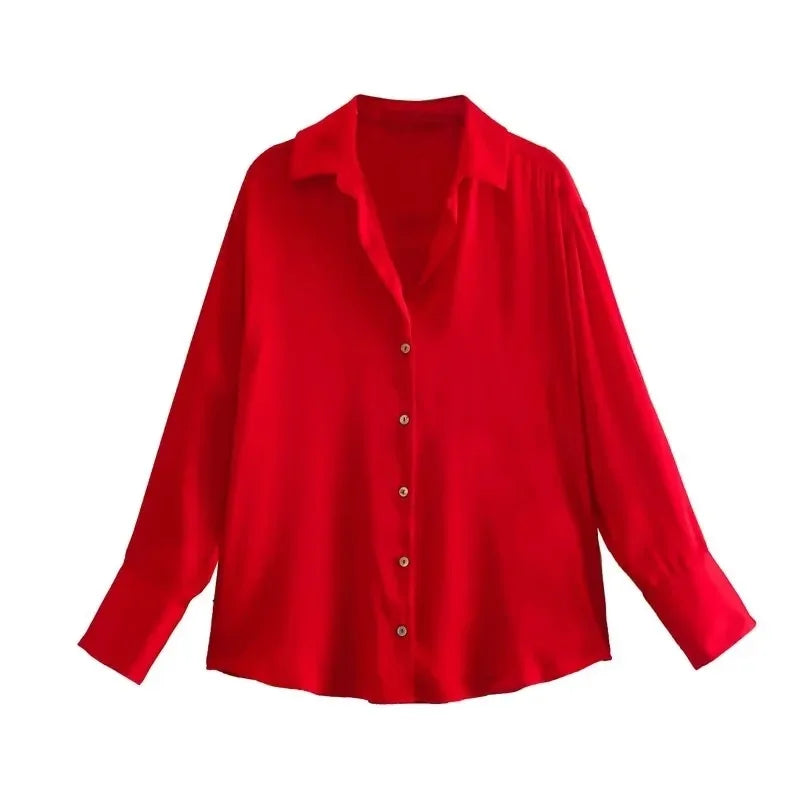 Long Sleeved Top Versatile European and American Satin Long Sleeved XS-L Autumn New  Shirt