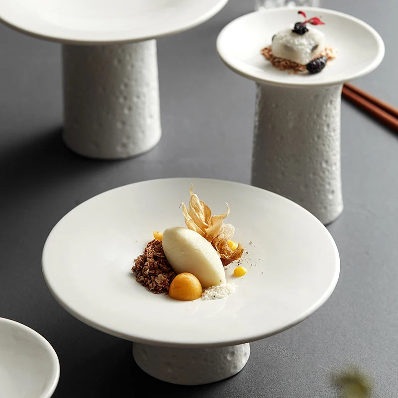 White Ceramic Fruit Plate High Foot Cold Dishes Dessert Snacks Compote Nut Tea Serving Tray Cake Stand Restaurant Dinnerware 