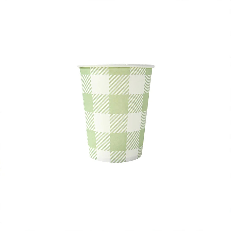 615162 Paper Cup Green Gingham 9oz 20pcs Tableware Festival Celebration Party Supplies Decoration Daily Life PartyMaker