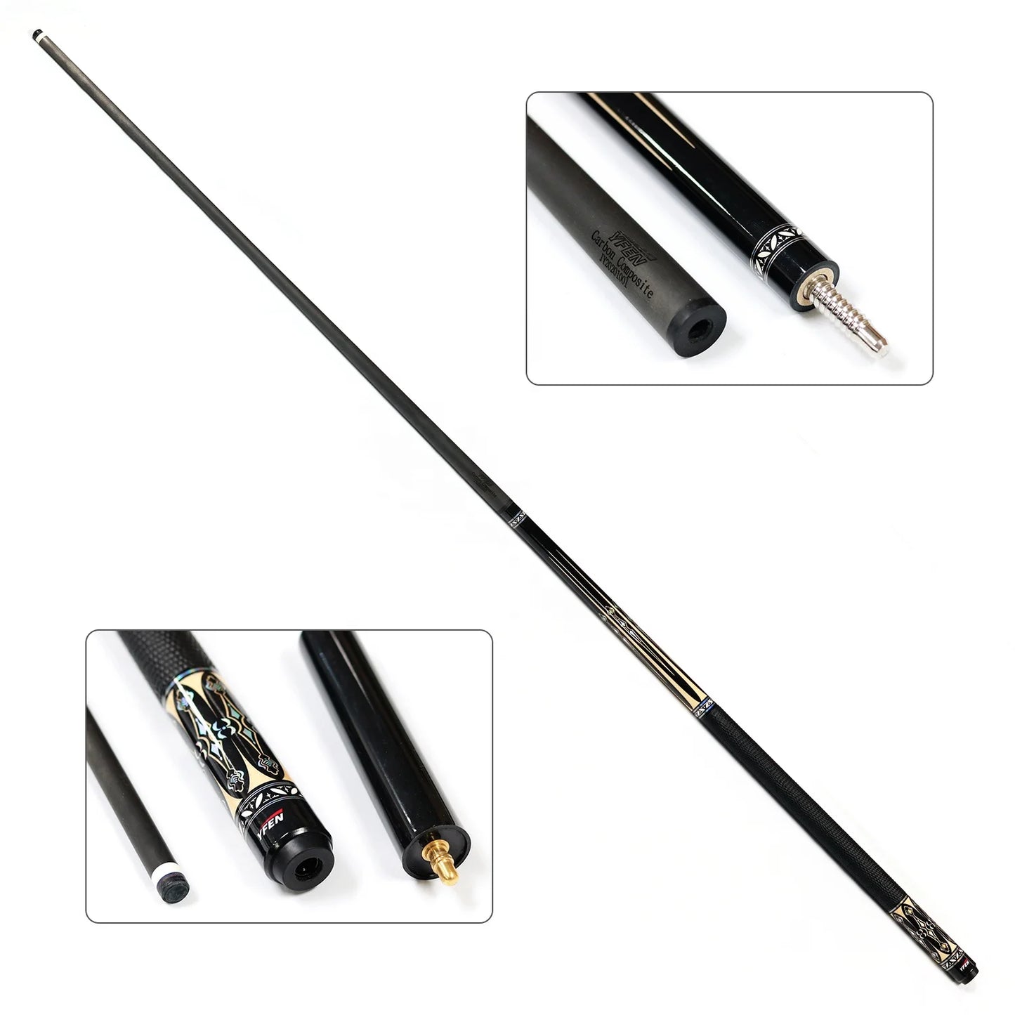 High Quality Yfen Carbon Fiber Shaft Maple Butt 12.5mm 1/2 Billiard Pool Cue With Extension