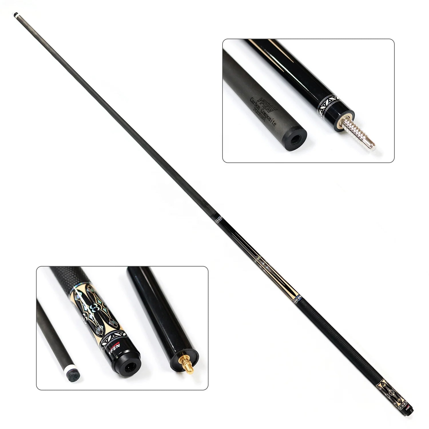 High Quality Yfen Carbon Fiber Shaft Maple Butt 12.5mm 1/2 Billiard Pool Cue With Extension