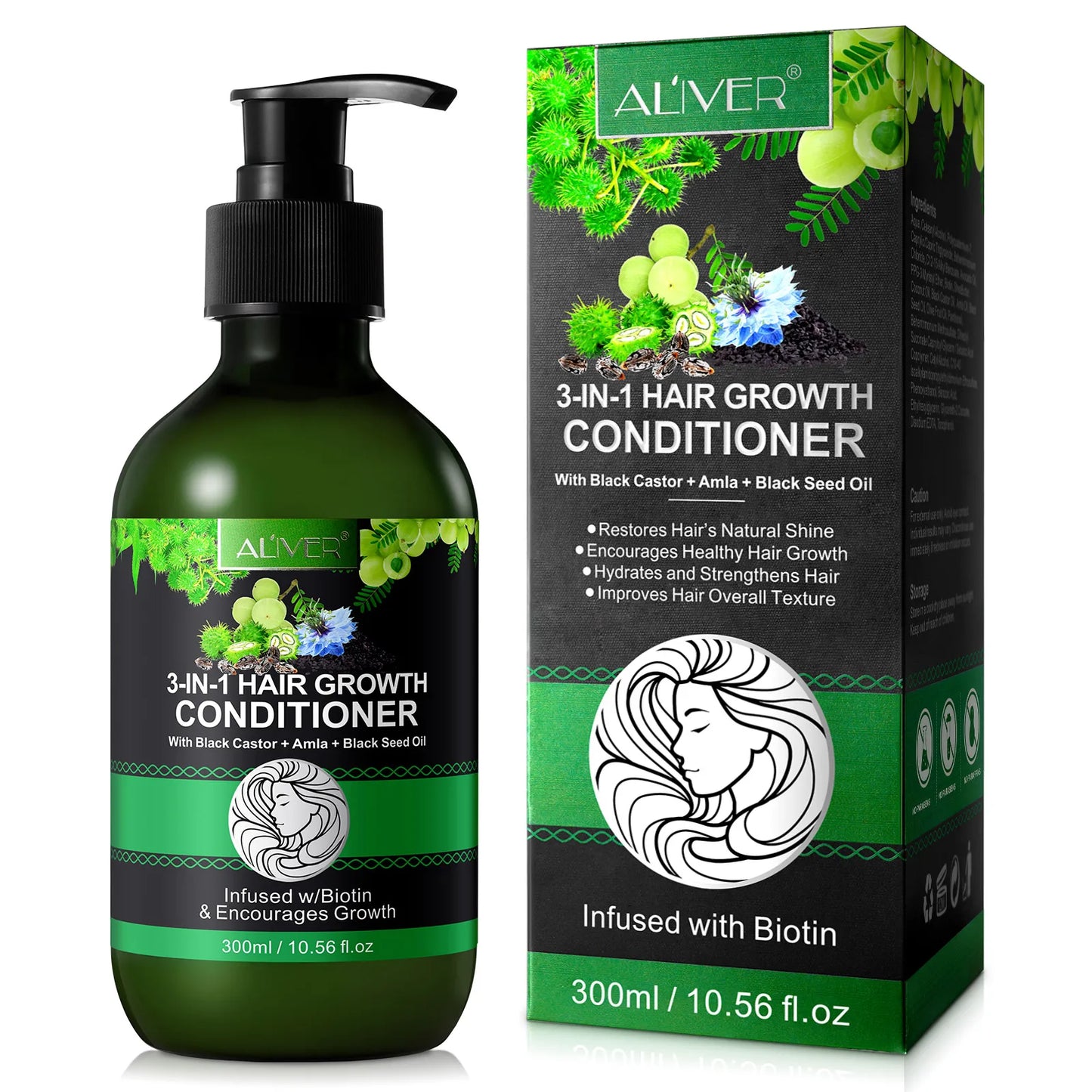 ALIVER Wholesale Organic Herbal Hair Growth Biotin Jamaican Black Castor Oil Amla Black Seed Oil Shampoo and Conditioner