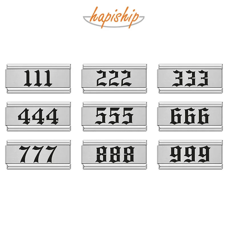 Hapiship 2024 New Hot Fashions Angel Number Charm Links Fit 9mm Bracelet Stainless Steel Making DIY Women Jewelry DJ1059