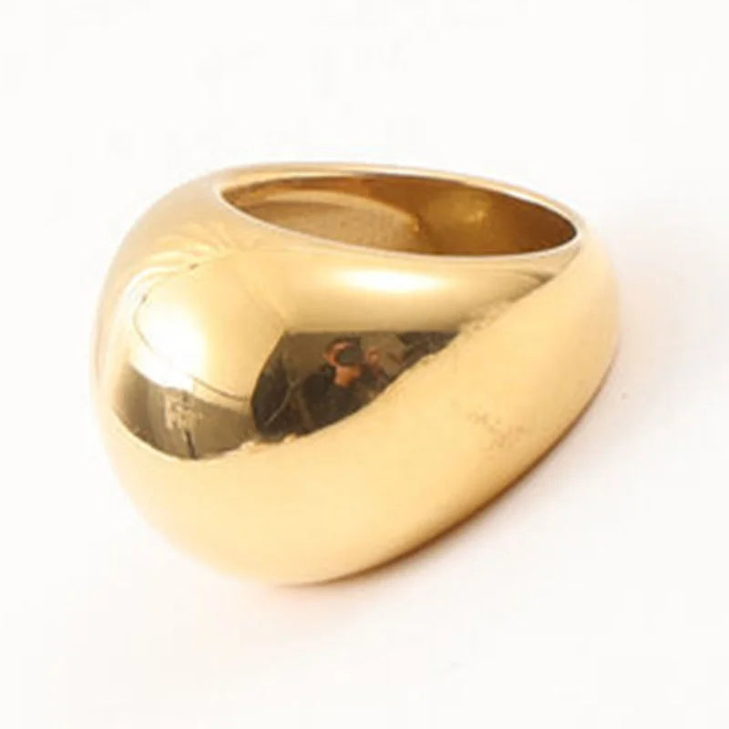 Hot Sale Women Creative Trendy Minimalist Jewelry 18k Gold Plated Stainless Steel Large Cambered Surface Chunky Ring