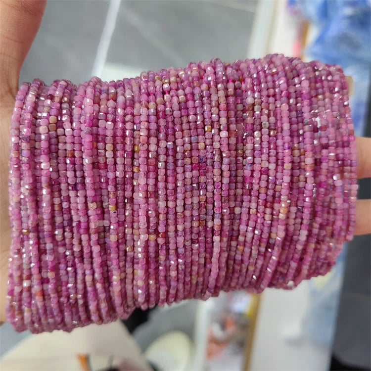 2mm 1 Full Strand Genuine Natural Faceted Cube Ruby Beads Stone Gemstone Beads for DIY Jewelry Making