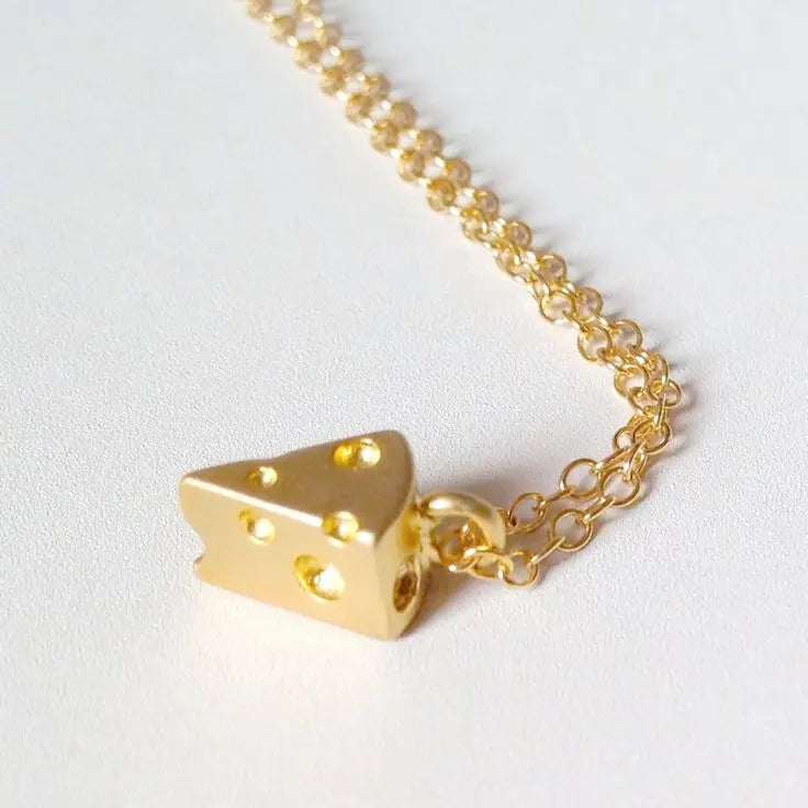 Funny Small Cheese Necklace Gold Cheese Necklace Friend Necklace 3D Gold  Swiss Cheese Charm for Kids