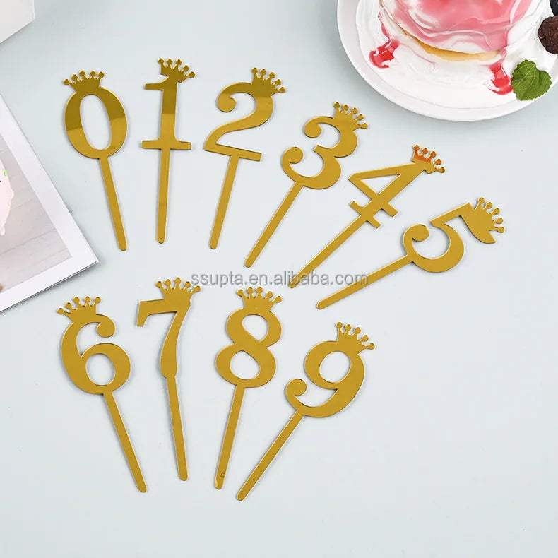 0-9 Acrylic Number Crown Cake Topper for Father's Day Valentine's Day & Christmas-All Ages Thickened Cake Insert Cup Topper