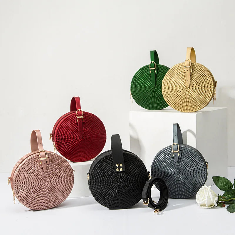 Woven Round 2025 New Trend Personality Fashion Solid Color Hand Bag Shoulder Sling Bags for Women