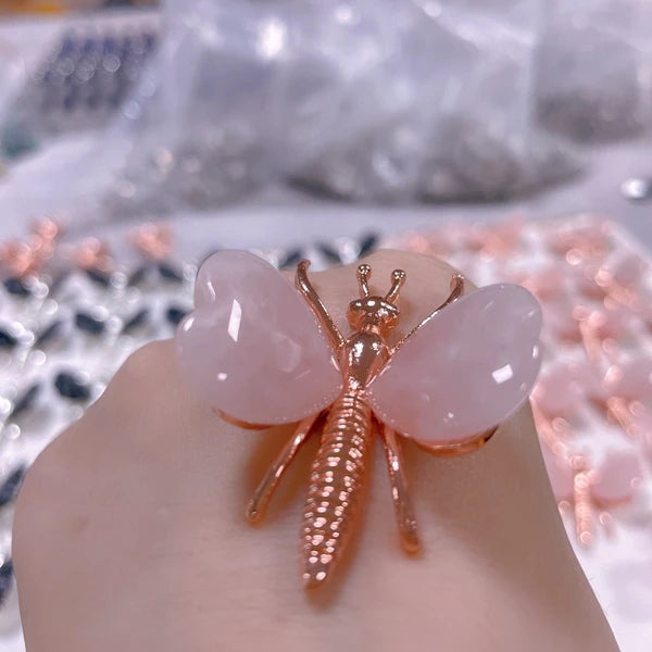 HZ Beautiful Rose Quartz Crystal Butterfly For Holiday Gifts